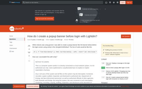 How do I create a popup banner before login with Lightdm?