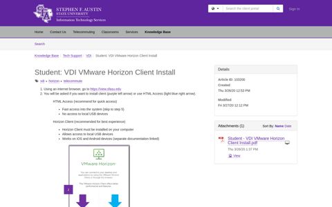 Article - Student: VDI VMware Horizon... - Help Desk