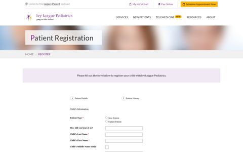 Patient Registration | Ivy League Pediatrics