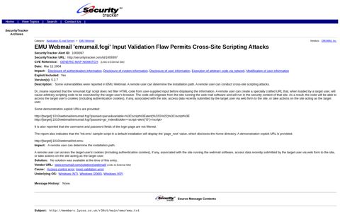 EMU Webmail 'emumail.fcgi' Input Validation Flaw Permits ...