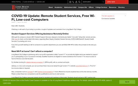 COVID-19 Update: Remote Student Services, Free Wi-Fi, Low ...