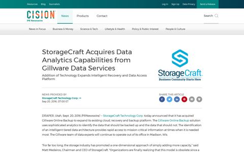 StorageCraft Acquires Data Analytics Capabilities from ...