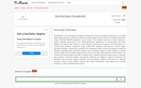 Hochschule Osnabrück | Ranking & Review - uniRank