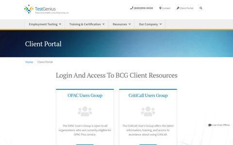 TestGenius Client Portal Login