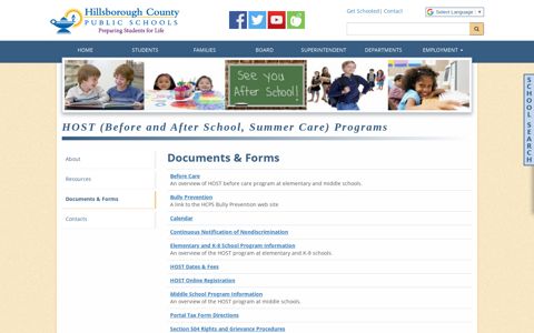 HOST (Before and After School, Summer Care) Programs ...