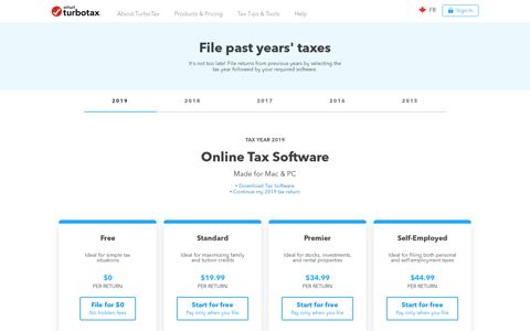 File Past Years' Income Tax Returns | TurboTax 2019, 2018 ...