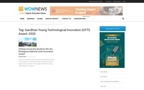 Gandhian Young Technological Innovation (GYTI) Award -2020