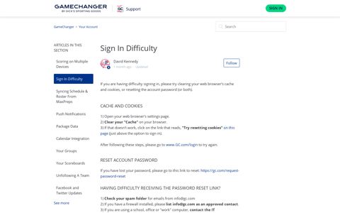 Sign In Difficulty – GameChanger