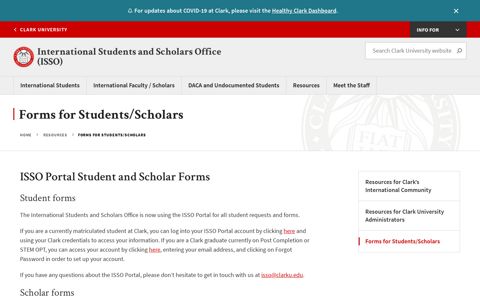 Forms for Students/Scholars | ISSO | Clark University