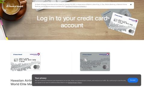 Credit card log in - Bank of Hawaii