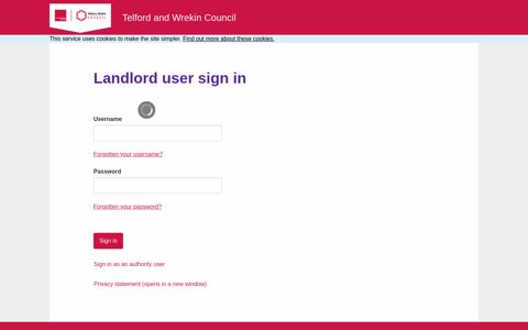 Landlord user sign in - Telford and Wrekin Council - NOA
