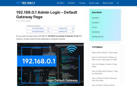 192.168.0.1 Admin Login - Default Gateway Page - 2020