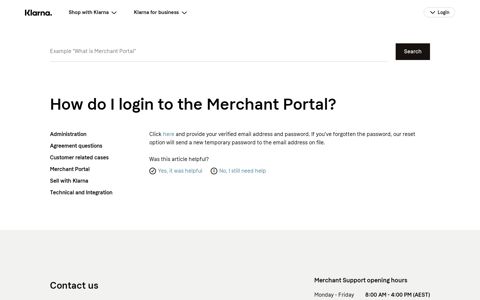 How do I login to the Merchant Portal? | Klarna Australia