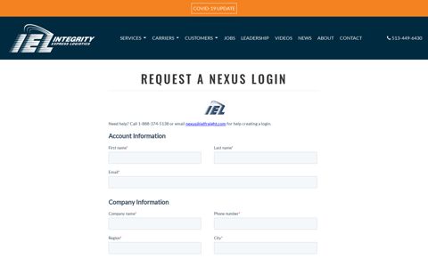 Request Nexus Login - IEL - Integrity Express Logistics