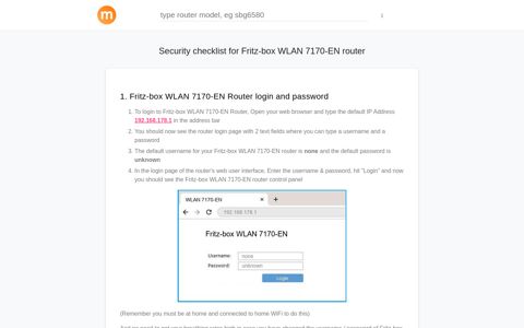 192.168.178.1 - Fritz-box WLAN 7170-EN Router login and ...