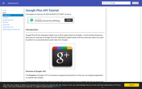 Google Plus API Tutorial | w3resource