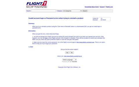 Invalid account login or Password errors when ... - Flight1.com