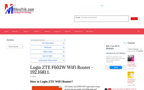 How to Login ZTE Router? 192.168.1.1
