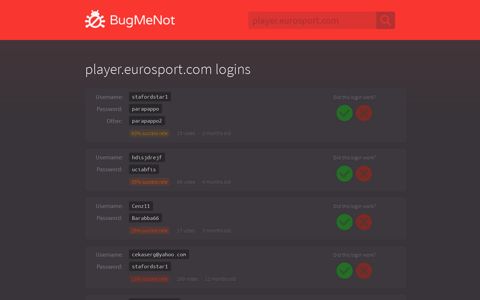 player.eurosport.com passwords - BugMeNot