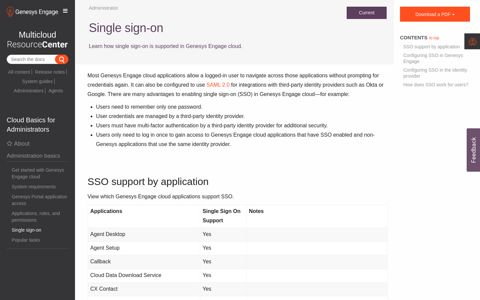 Single sign-on - Genesys Documentation