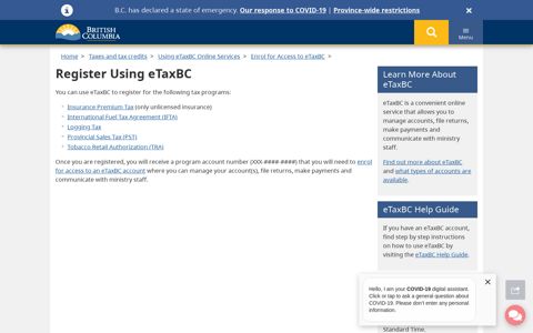 Register Using eTaxBC - Province of British Columbia