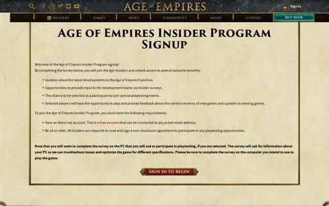 Insider Signup - Age of Empires