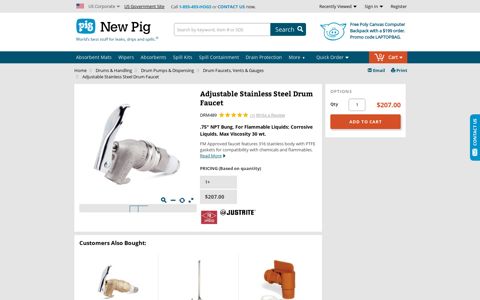 Adjustable Stainless Steel Drum Faucet - New Pig