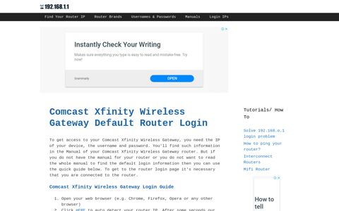 Comcast Xfinity Wireless Gateway - Default login IP, default ...
