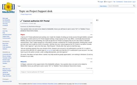 Cannot authorize ISY Portal on Project:Support desk