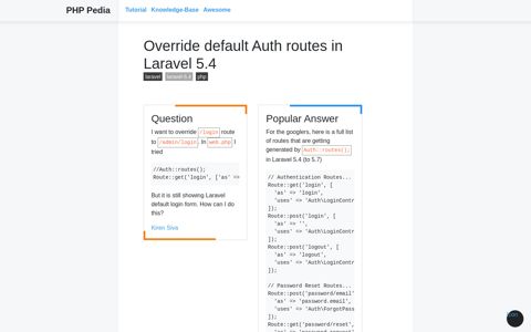 Override default Auth routes in Laravel 5.4 | PHP Knowledge ...