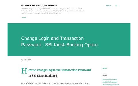 Change Login and Transaction Password : SBI Kiosk Banking ...