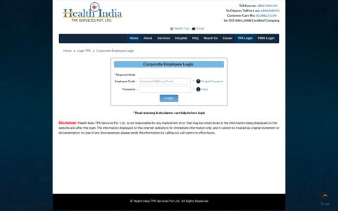 Corporate Employee Login - Health India TPA