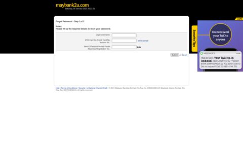 Reset Password Form - Maybank2u