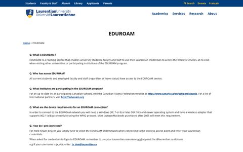 EDUROAM - Laurentian University