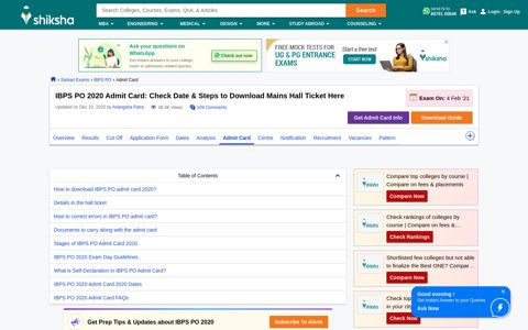 IBPS PO Admit Card 2020 Date: Download IBPS PO Mains ...