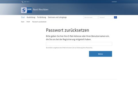Passwort zurücksetzen - IHK-Online-Portal