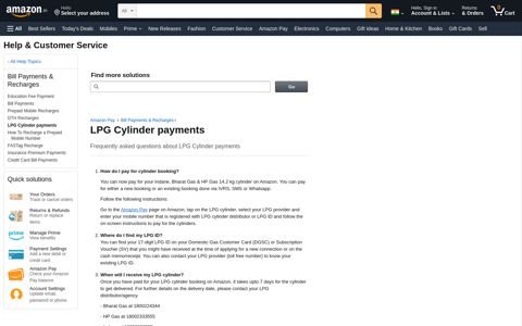 Amazon.in Help: LPG Cylinder payments