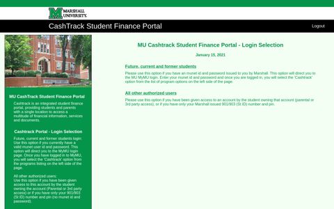 MU CashTrack Student Finance Portal - Marshall University ...
