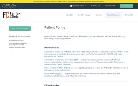 Patient Forms | Fairfax Clinic