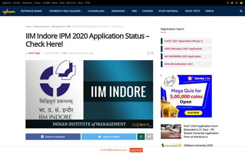 IIM Indore IPM 2020 Application Status - Check Here ...