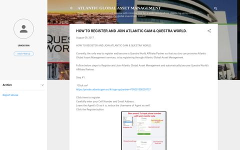 how to register and join atlantic gam & questra world.