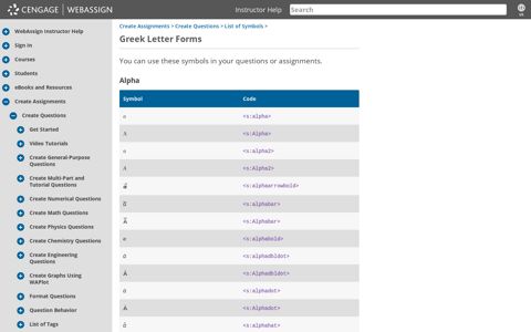 Greek Letter Forms - WebAssign