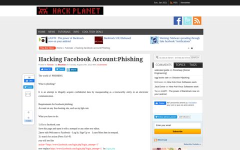 Hacking facebook account:Phishing | Hack Planet