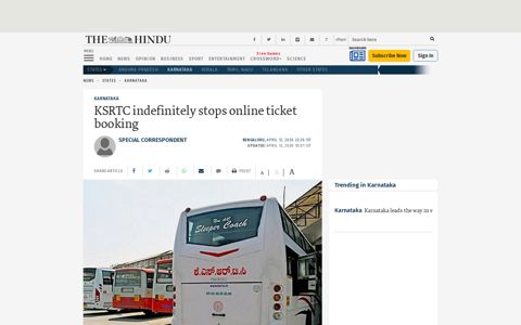 KSRTC indefinitely stops online ticket booking - The Hindu