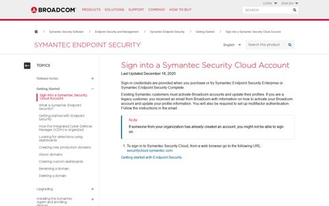 Sign into Symantec Security Cloud Account