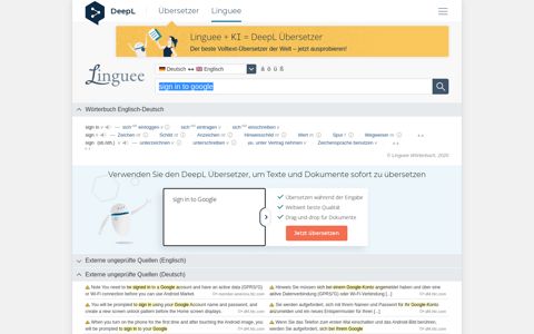 sign in to Google - Deutsch-Übersetzung – Linguee Wörterbuch