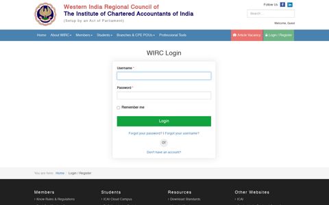Login / Register - Western India Regional Council of ICAI - Wirc
