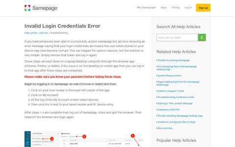 Invalid Login Credentials Error | Samepage