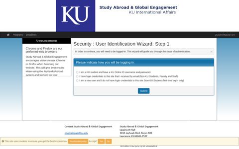 Security > User Identification Wizard: Step 1 > Study Abroad ...