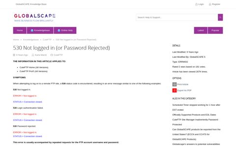 530 Not logged in (or Password Rejected)